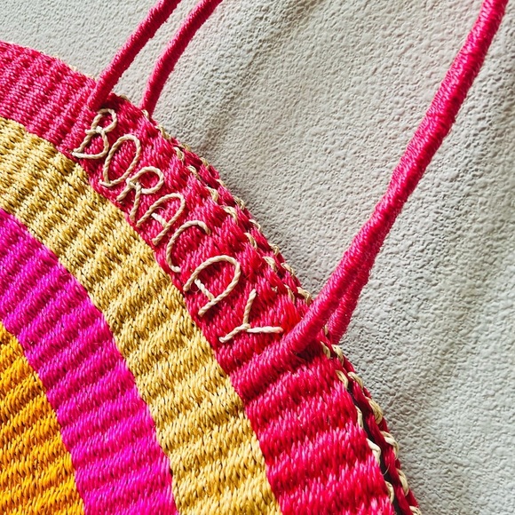 Bright Colorful Striped BORACAY Straw Zip Closure Boho Medium Tote Shoulder Bag - Picture 9 of 13